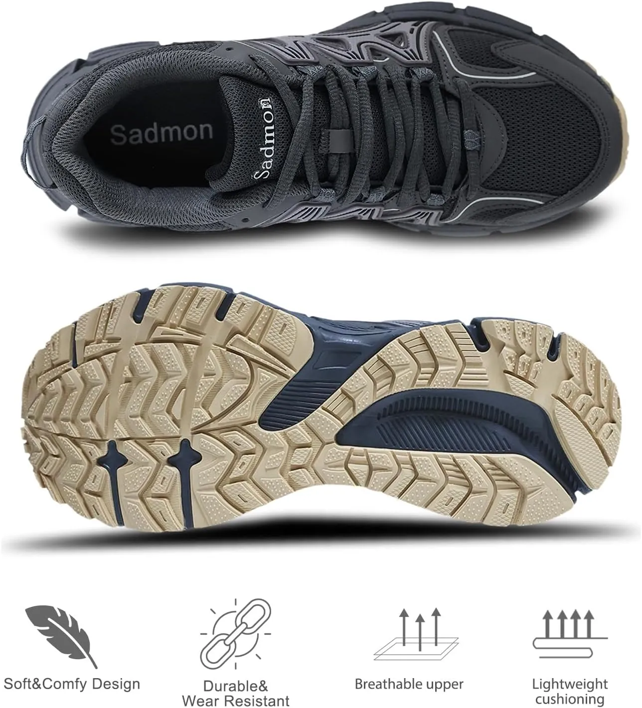 Men's Slip Resistant Trail Running Shoes - Supportive Athletic Shoes for Outdoor Fitness Walking, Road Running and Gym Training