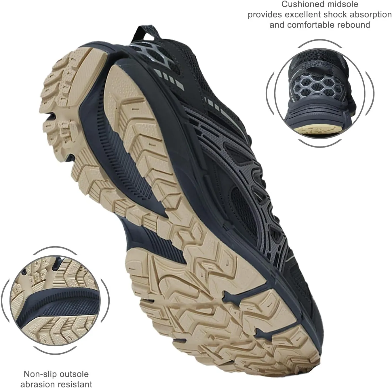 Men's Slip Resistant Trail Running Shoes - Supportive Athletic Shoes for Outdoor Fitness Walking, Road Running and Gym Training