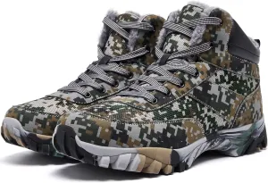 Men's Snow Boots Warm Fur Lined Camouflage Winter Hiking Boot Non-Slip Outdoor Work Shoes