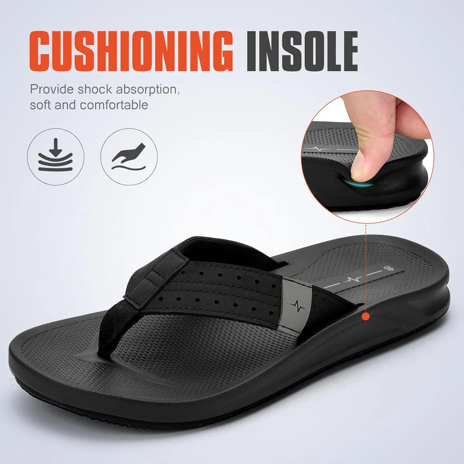 Men's Ultra Soft Cushion Flip Flops with Arch Support, Quick Dry Thong Sandals for Indoor & Outdoor Comfort
