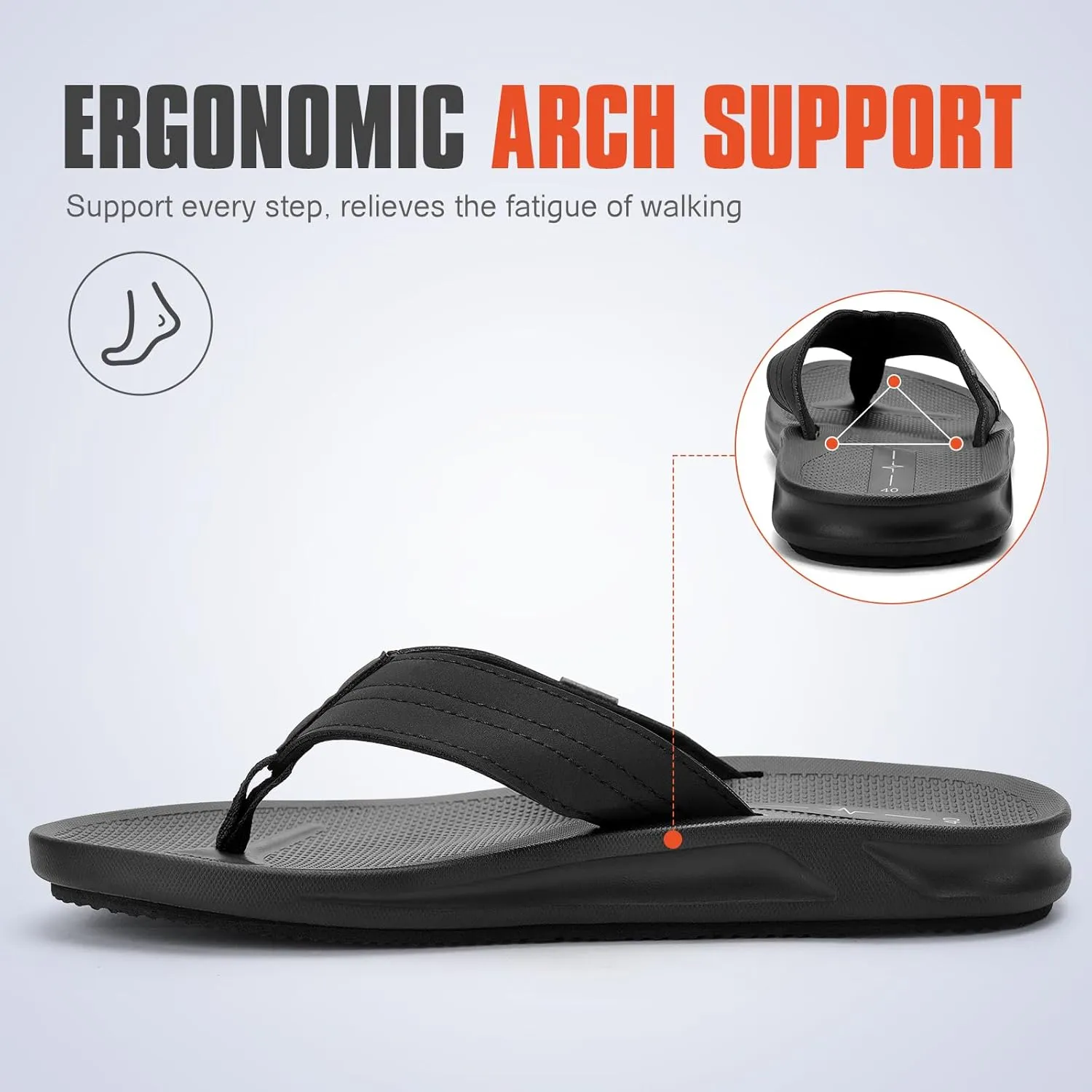 Men's Ultra Soft Cushion Flip Flops with Arch Support, Quick Dry Thong Sandals for Indoor & Outdoor Comfort