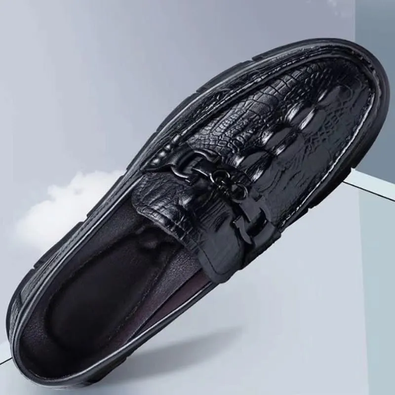 Men's Vintage Crocodile Print Slip On Dress Shoes Mens Casual Genuine Leather Flats Soft Driving Walking Loafer Shoes Orthopedic Shoes