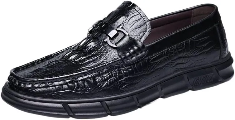 Men's Vintage Crocodile Print Slip On Dress Shoes Mens Casual Genuine Leather Flats Soft Driving Walking Loafer Shoes Orthopedic Shoes