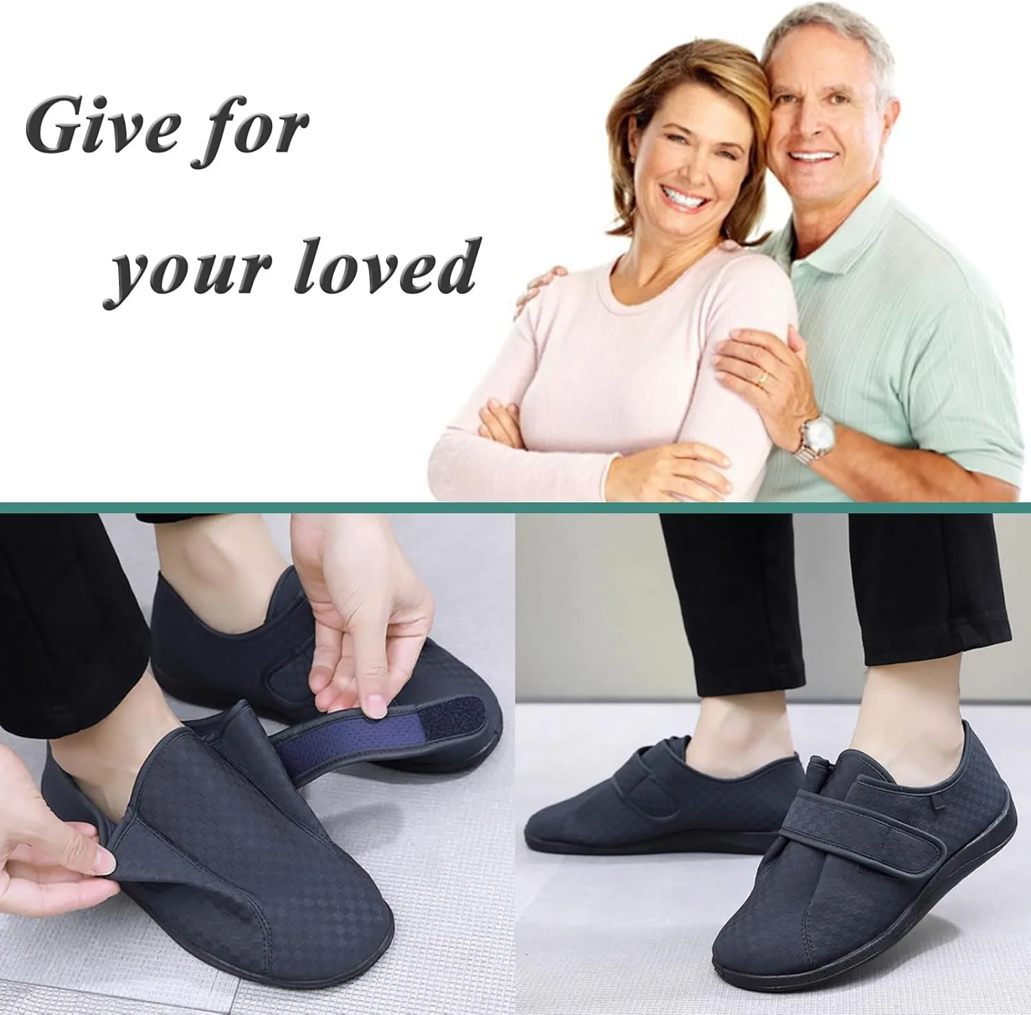 Men's Wide Width Elderly Shoes, Adjustable Lightweight Non Slip Slippers, Comfortable Womens Sandals for Elderly Arthritis Edema Feet