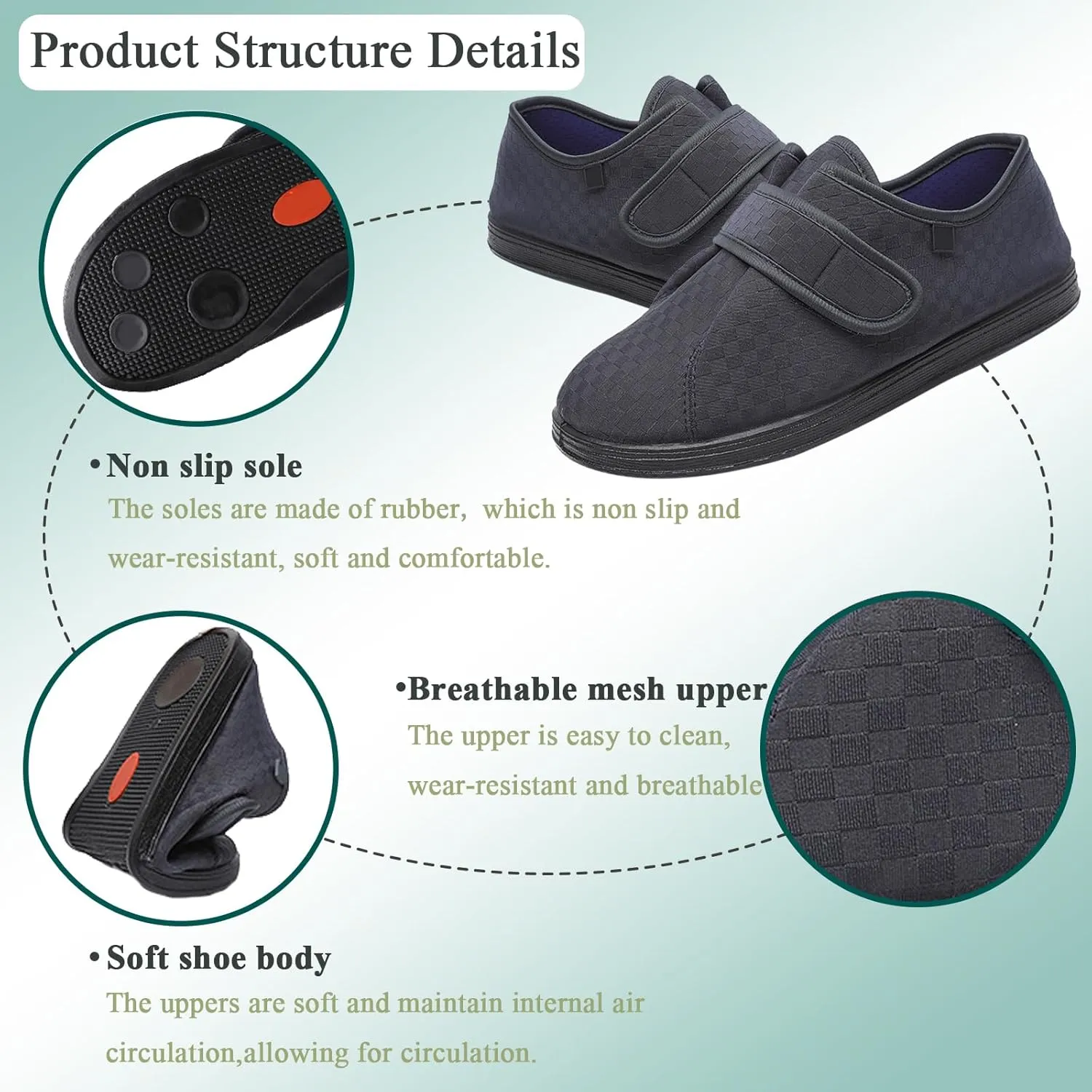Men's Wide Width Elderly Shoes, Adjustable Lightweight Non Slip Slippers, Comfortable Womens Sandals for Elderly Arthritis Edema Feet