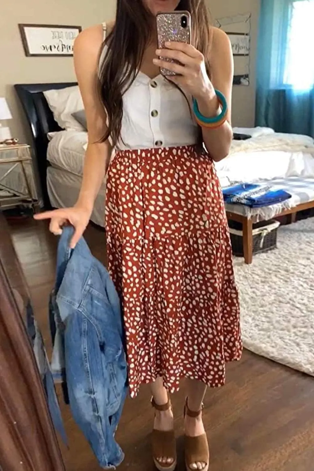 MEROKEETY Women's Boho Leopard Print Skirt Pleated A-Line Swing Midi Skirts
