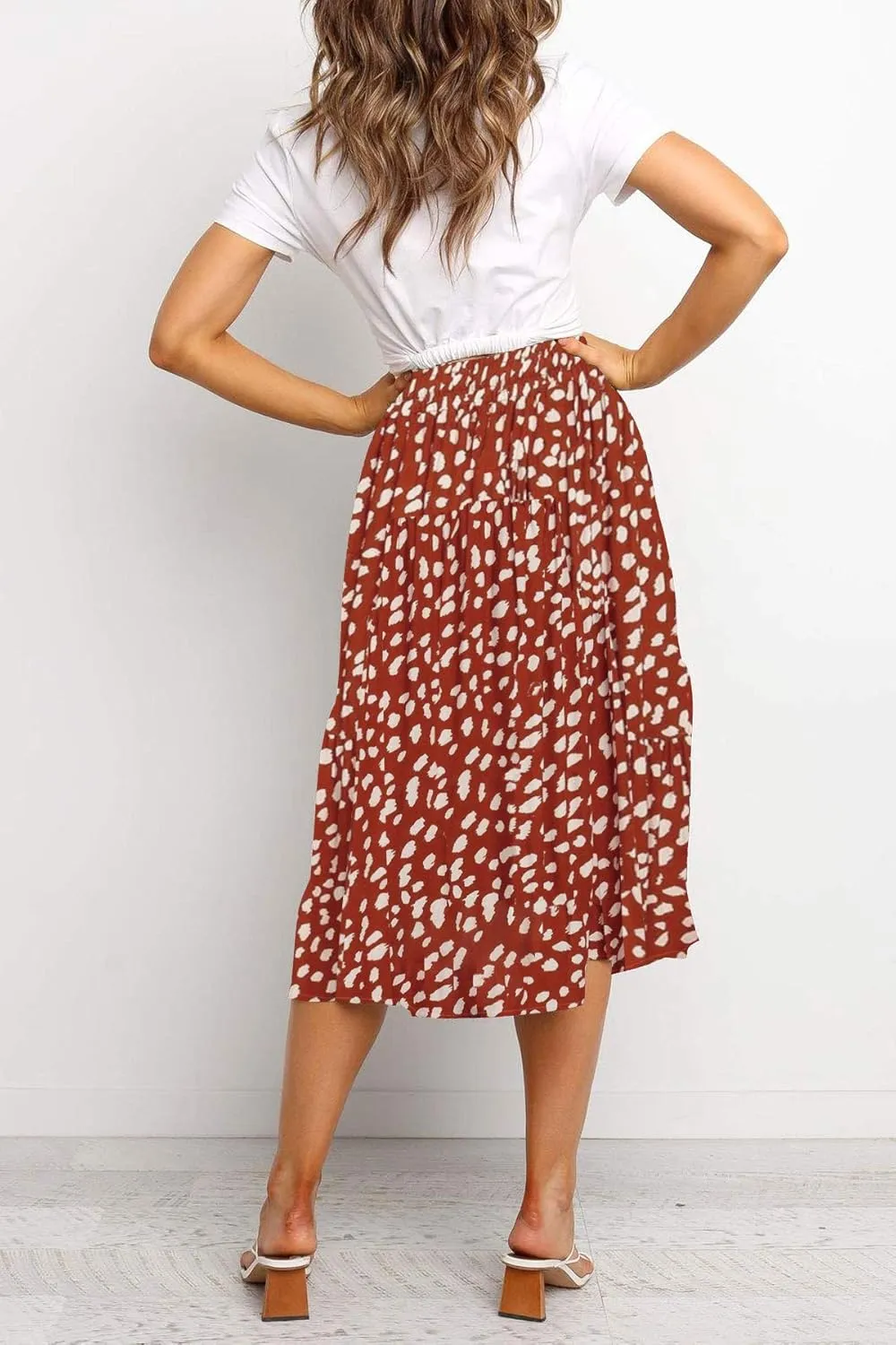 MEROKEETY Women's Boho Leopard Print Skirt Pleated A-Line Swing Midi Skirts