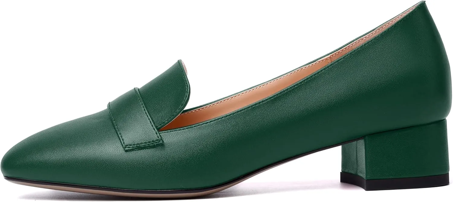 MERRORI Womens Matte Casual Office Slip On Square Toe Chunky Low Heel Loafers Shoes 0.5 Inch