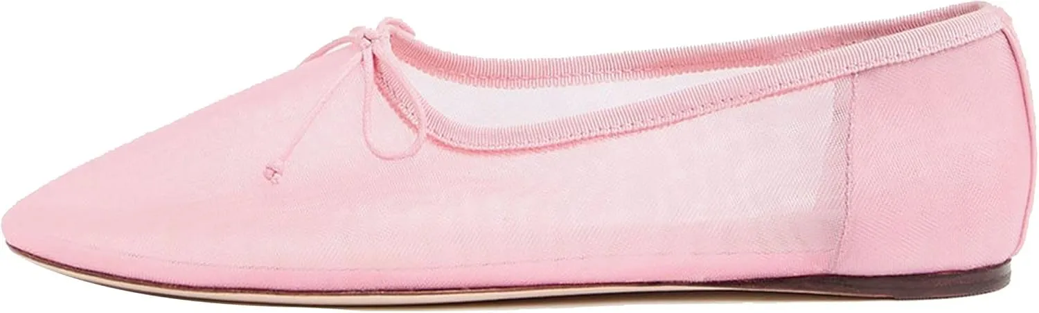 Mesh Ballet Flats for Women Elegant Bows Round Head Design Comfortable and Breathable Shoes Perfect for Weddings