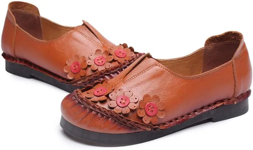 MFairy Women Breathable Oxford Loafer Flats Fashion Slip on Driving Shoes Vintage Flower Shoes
