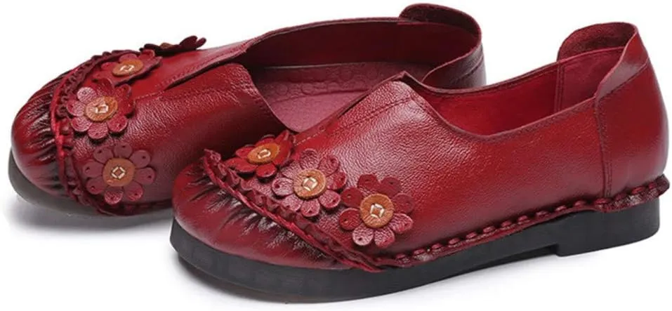 MFairy Women Breathable Oxford Loafer Flats Fashion Slip on Driving Shoes Vintage Flower Shoes