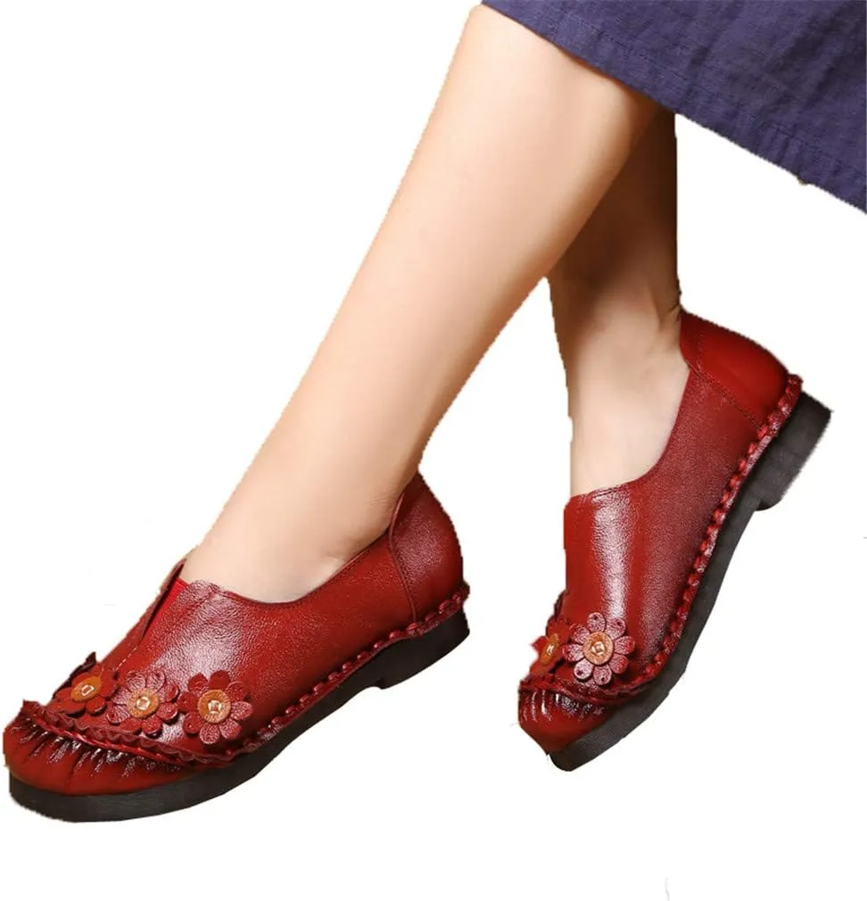 MFairy Women Breathable Oxford Loafer Flats Fashion Slip on Driving Shoes Vintage Flower Shoes