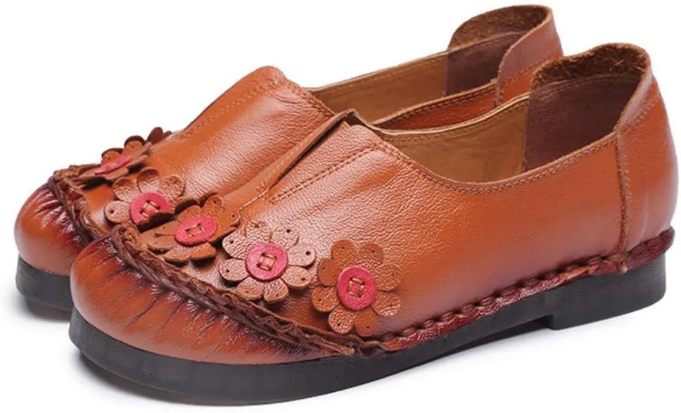 MFairy Women Breathable Oxford Loafer Flats Fashion Slip on Driving Shoes Vintage Flower Shoes