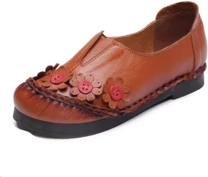 MFairy Women Breathable Oxford Loafer Flats Fashion Slip on Driving Shoes Vintage Flower Shoes