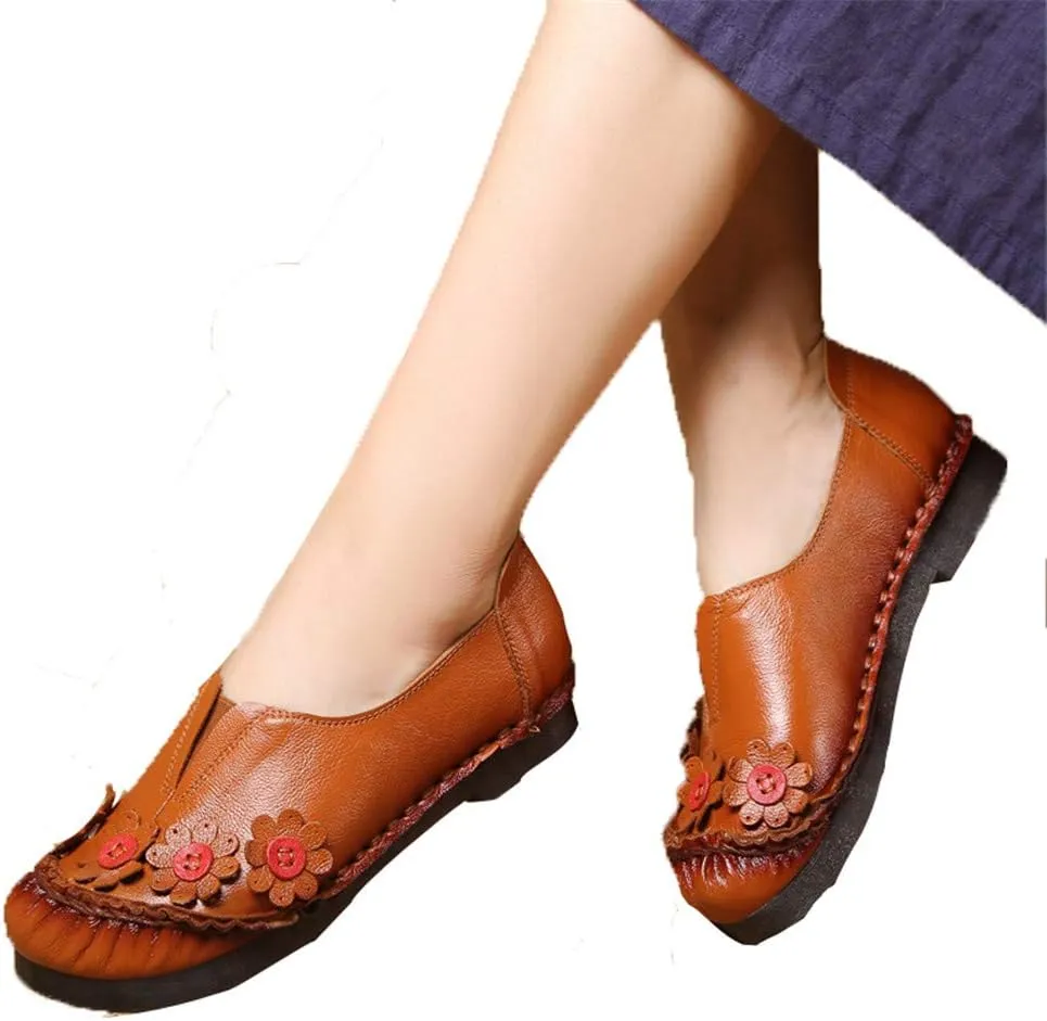 MFairy Women Breathable Oxford Loafer Flats Fashion Slip on Driving Shoes Vintage Flower Shoes