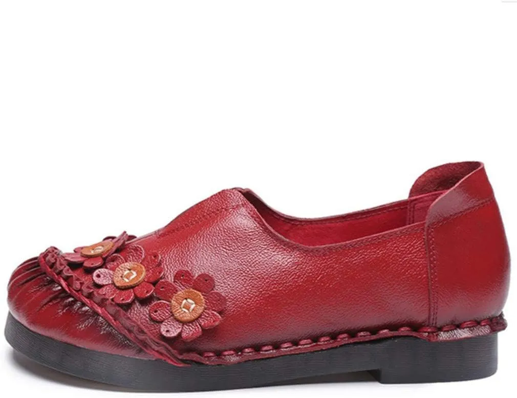 MFairy Women Breathable Oxford Loafer Flats Fashion Slip on Driving Shoes Vintage Flower Shoes