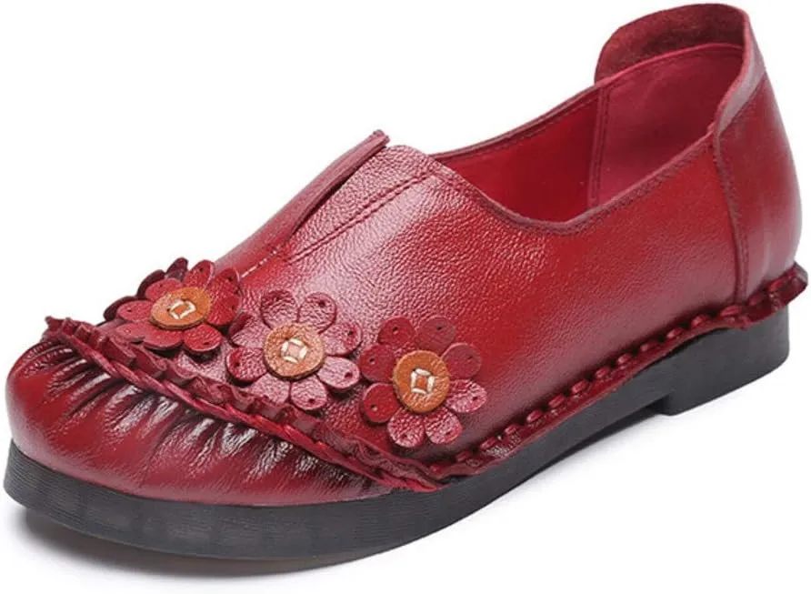 MFairy Women Breathable Oxford Loafer Flats Fashion Slip on Driving Shoes Vintage Flower Shoes