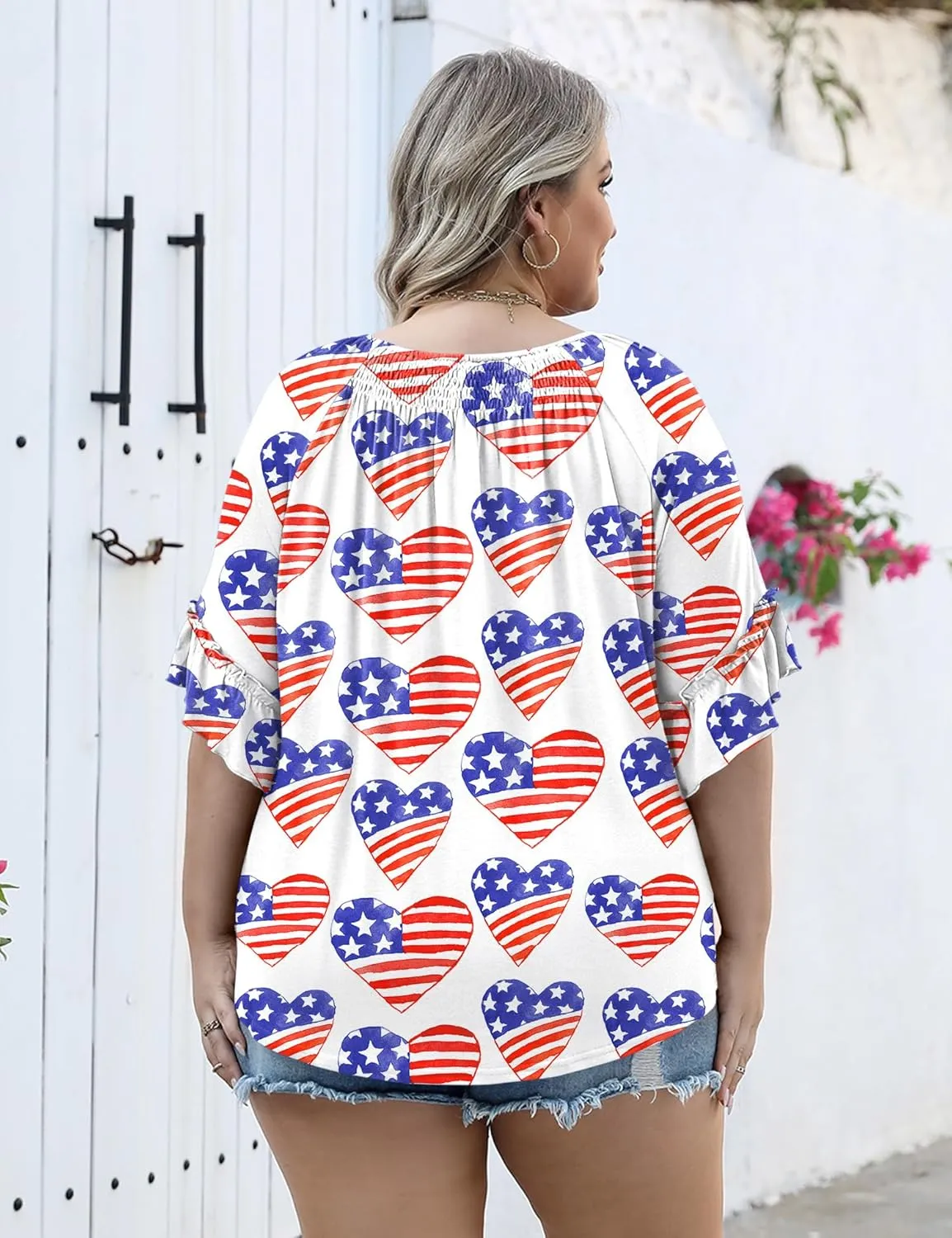 Micoson Womens Plus Size Tops 3/4 Ruffle Sleeve Shirts Crewneck Pleated Blouses Dressy Casual Fashion Tunic Top (1X-5X)