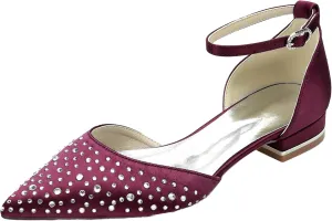 Minishion Womens Girls Party Flats Crystals Beaded Pointed Wedding Evenihg Pumps Shoes BR244