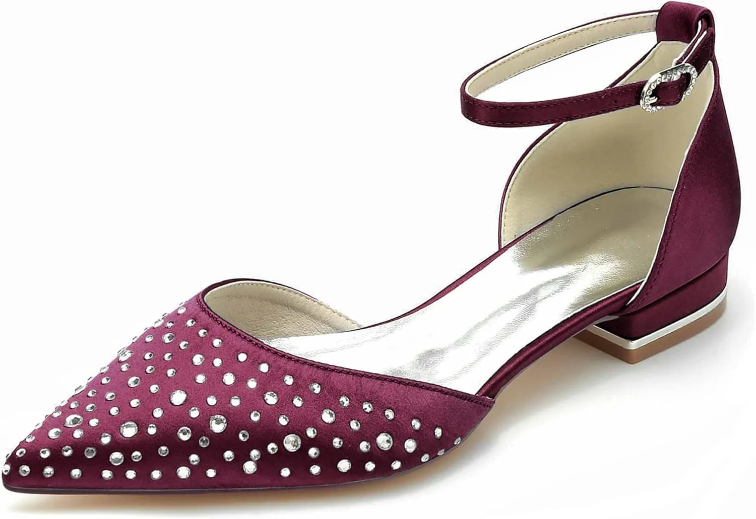 Minishion Womens Girls Party Flats Crystals Beaded Pointed Wedding Evenihg Pumps Shoes BR244