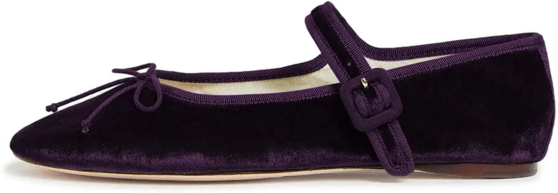 miss left Women Bowknot Ankle Strap Mary Jane Classic Closed Round Toe Ballet Flats Slip On Cozy Casual Dance Shoes Size 4-16 US
