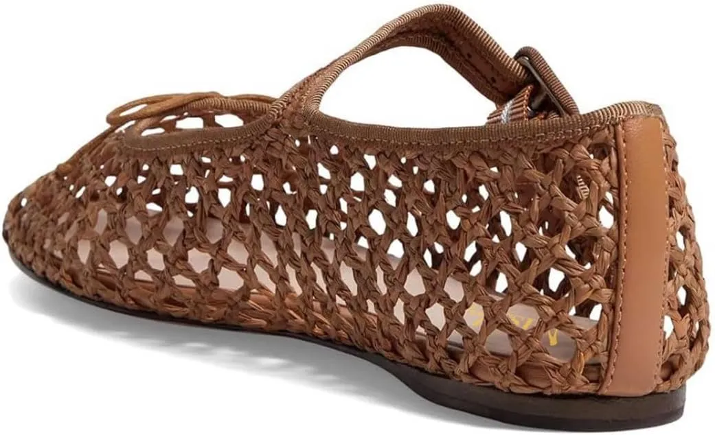 miss left Women Bowknot Ankle Strap Mary Jane Classic Closed Round Toe Ballet Flats Slip On Cozy Casual Dance Shoes Size 4-16 US
