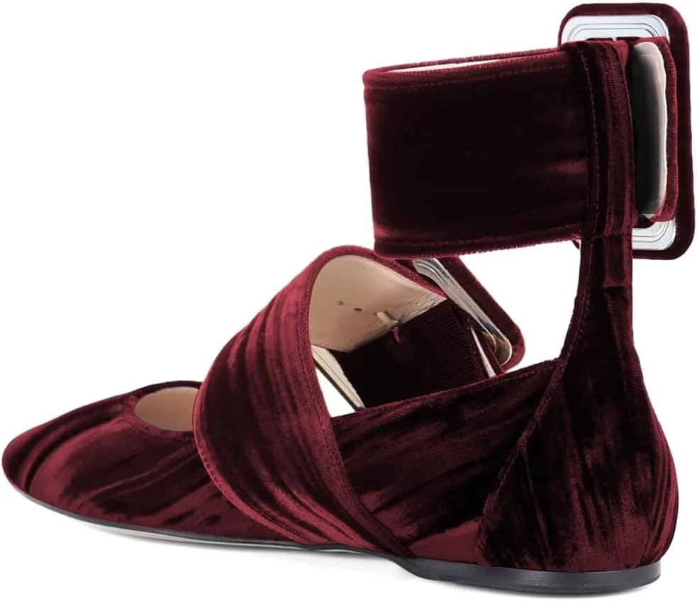 miss left Women Comfy Closed Pointy Toe Mary Jane Flats Ankle Strap Buckled Soft Velvet Adorable Ballroom Dance School Shoes Size 4-16 US