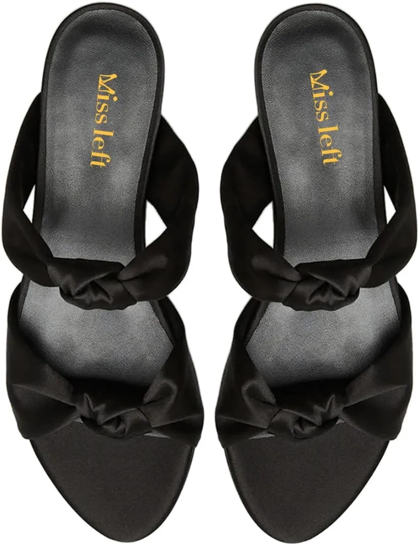 miss left Women Trendy Open Round Toe Two Knotted Straps Mules Comfortable Slip on Summer Casual Flat Sandals Size 4-16 US