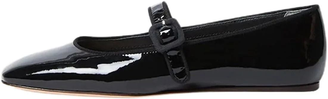 miss left Women's Comfort Buckle Strap Mary Janes Classic Closed Round Toe Ballet Flats Slip On Cozy Casual Dance Shoes Size 4-16 US