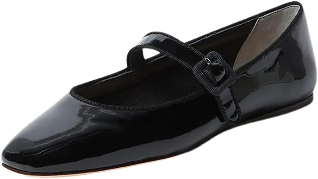 miss left Women's Comfort Buckle Strap Mary Janes Classic Closed Round Toe Ballet Flats Slip On Cozy Casual Dance Shoes Size 4-16 US