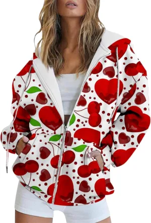 Miyaomn Valentines Day Oversized Hoodies Jacket for Women Cute Love Heart Printed Casual Long Sleeve Full Zip Sweatshirt Tops