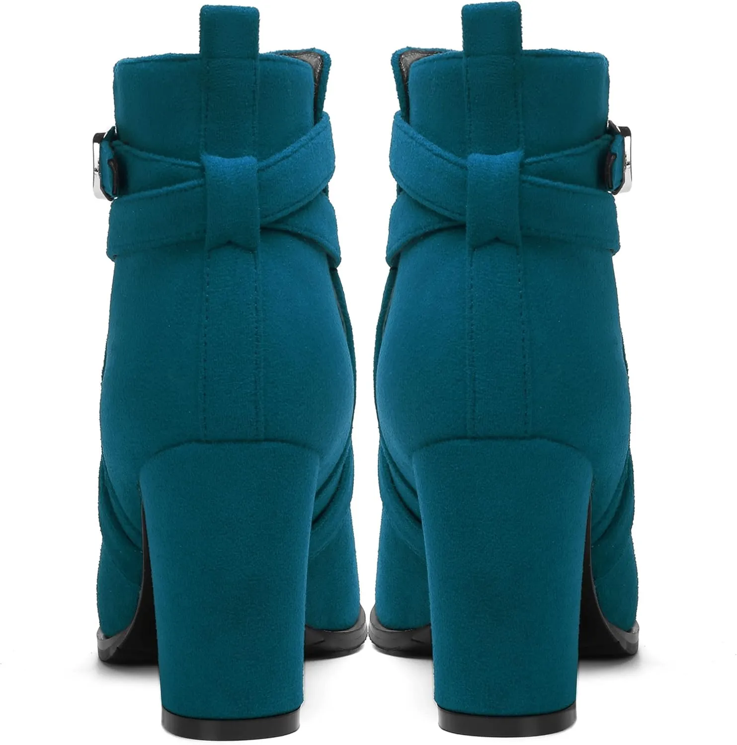 MODENCOCO Womens Casual Round Toe Buckle Casual Suede Fashion Block High Heel Ankle High Boots 3.5 Inch