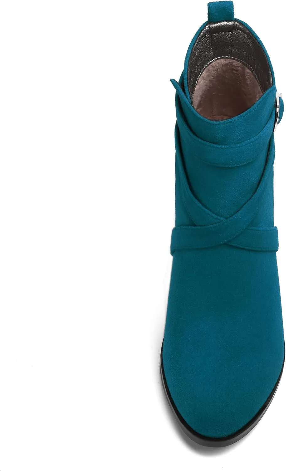 MODENCOCO Womens Casual Round Toe Buckle Casual Suede Fashion Block High Heel Ankle High Boots 3.5 Inch