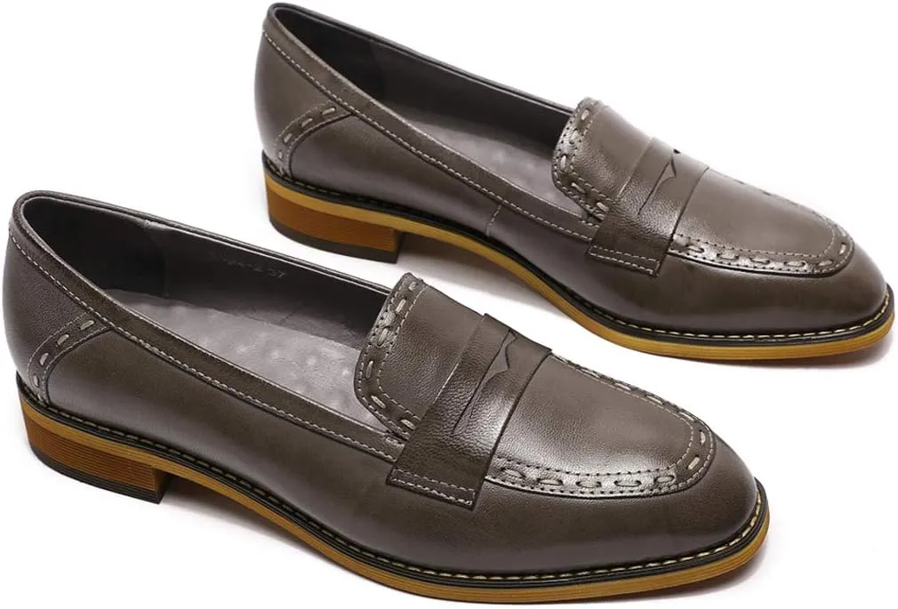 Mona flying Women's Leather Penny Loafers Slip On Flats Office Ladies Casual Shoes