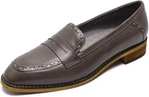 Mona flying Women's Leather Penny Loafers Slip On Flats Office Ladies Casual Shoes