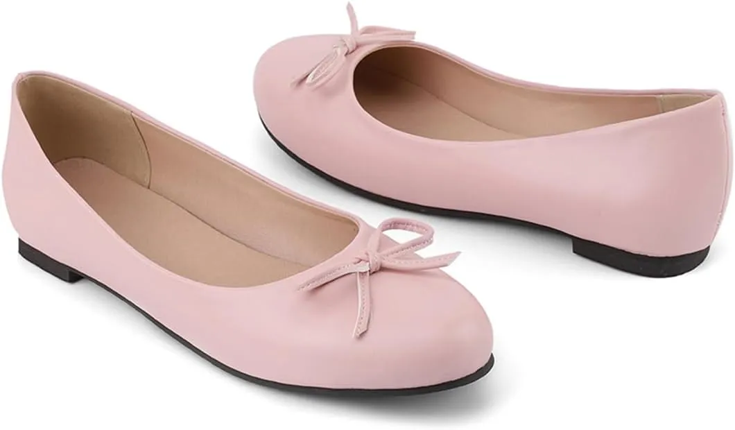 MRKEWUNEY Elegant Bow Ballet Flats for Women Slip On Comfortable Dress Shoes EU32-54