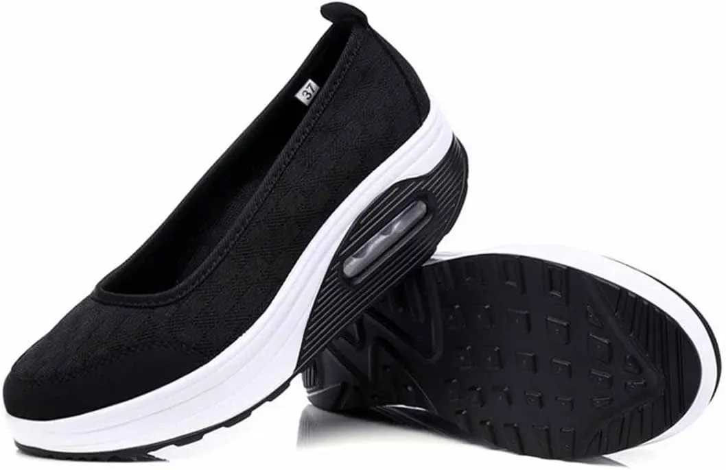 MSYINGL Women Wedge Shoes,Breathable Mesh Platform Slip ON Casual Walking Sneakers,Anti-Slip Comfortable Platform Loafers