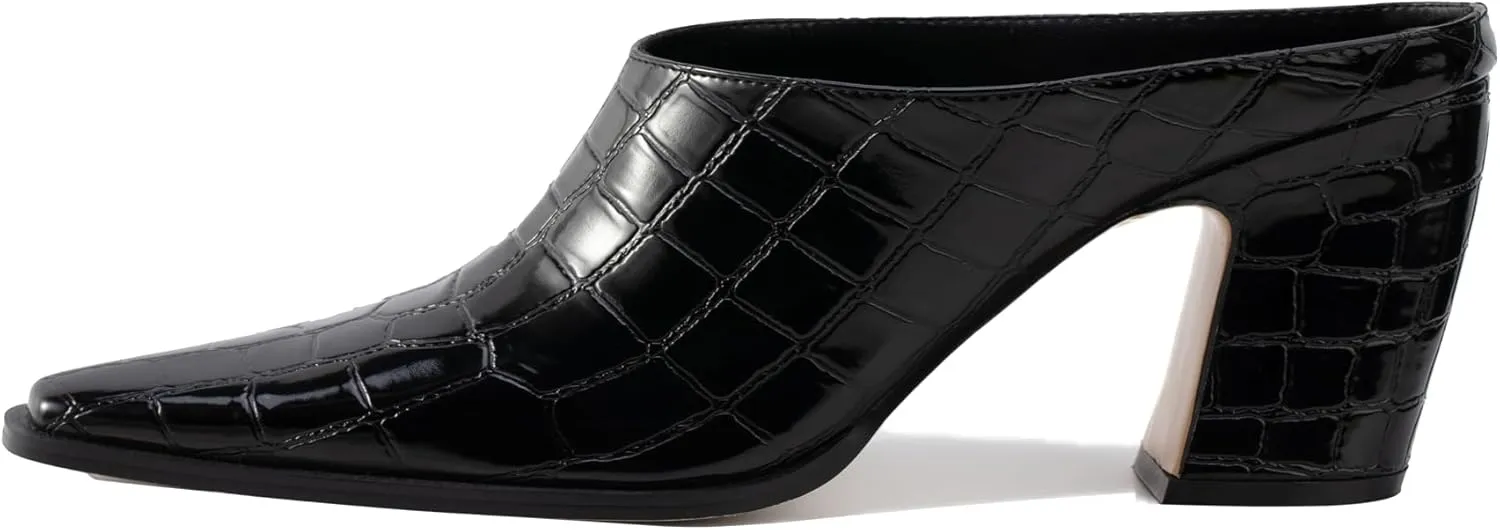 Mules for Women Chunky Heeled Mules Pointed Toe Clogs Slip on Heels Backless Loafers Work Office Casual Shoes