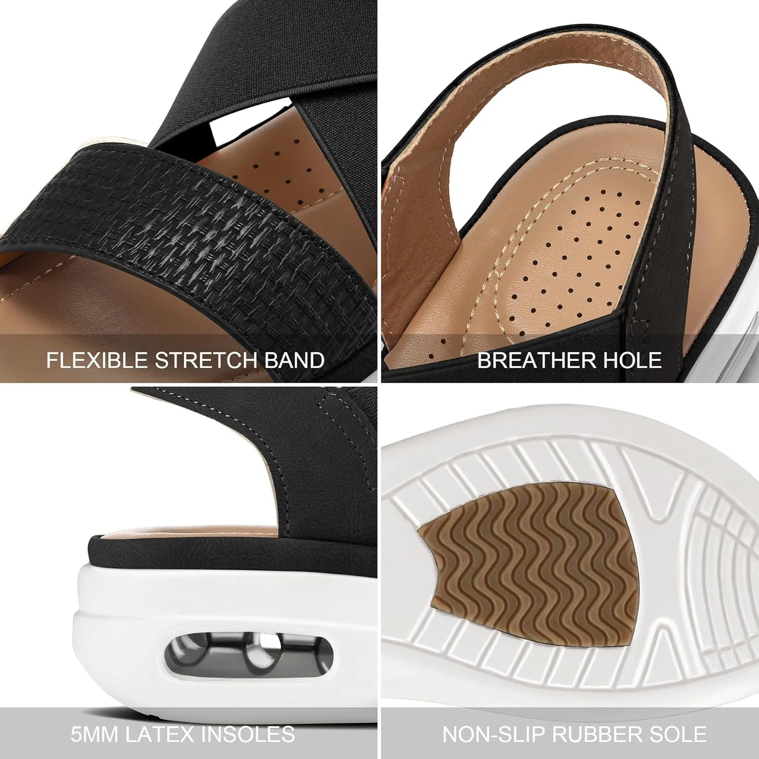 mysoft Women's Comfortable Walking Sandals Air Cushion Sport Slingback Elastic Band Platform Shoes