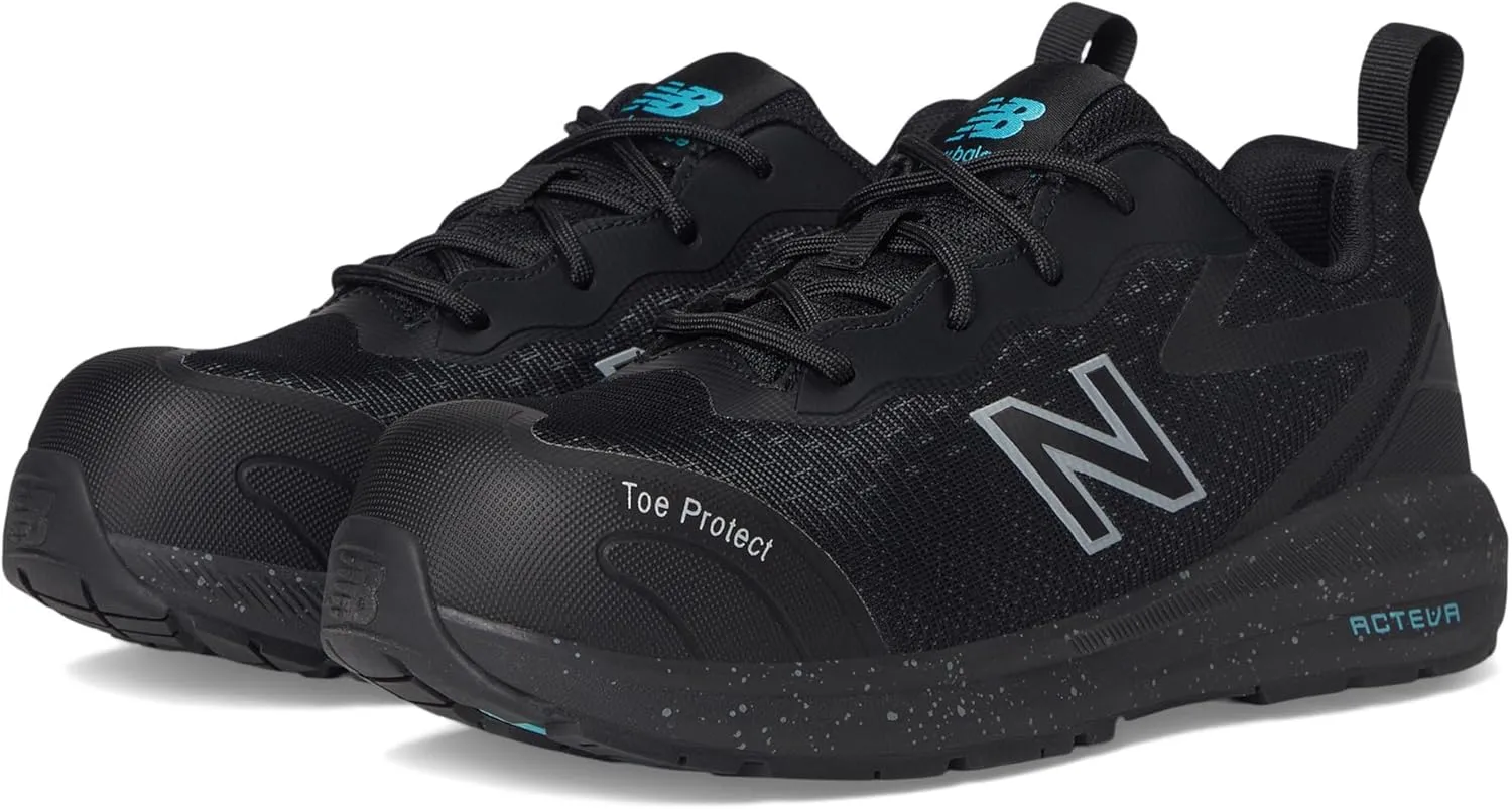 New Balance Comfortable & Lightweight Work Shoes for Women, Electric Hazard, Puncture & Slip Resistant Industrial, Black/Aqua, 7 Wide