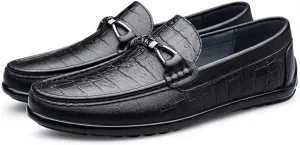 New Mens Loafers Shoe Moccasins Shoes Faux Crocodile Print Leather Slip Resistant Flat Heel Anti-slip Fashion Walking Slip-on