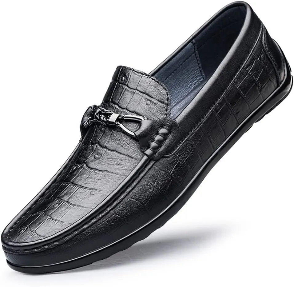 New Mens Loafers Shoe Moccasins Shoes Faux Crocodile Print Leather Slip Resistant Flat Heel Anti-slip Fashion Walking Slip-on