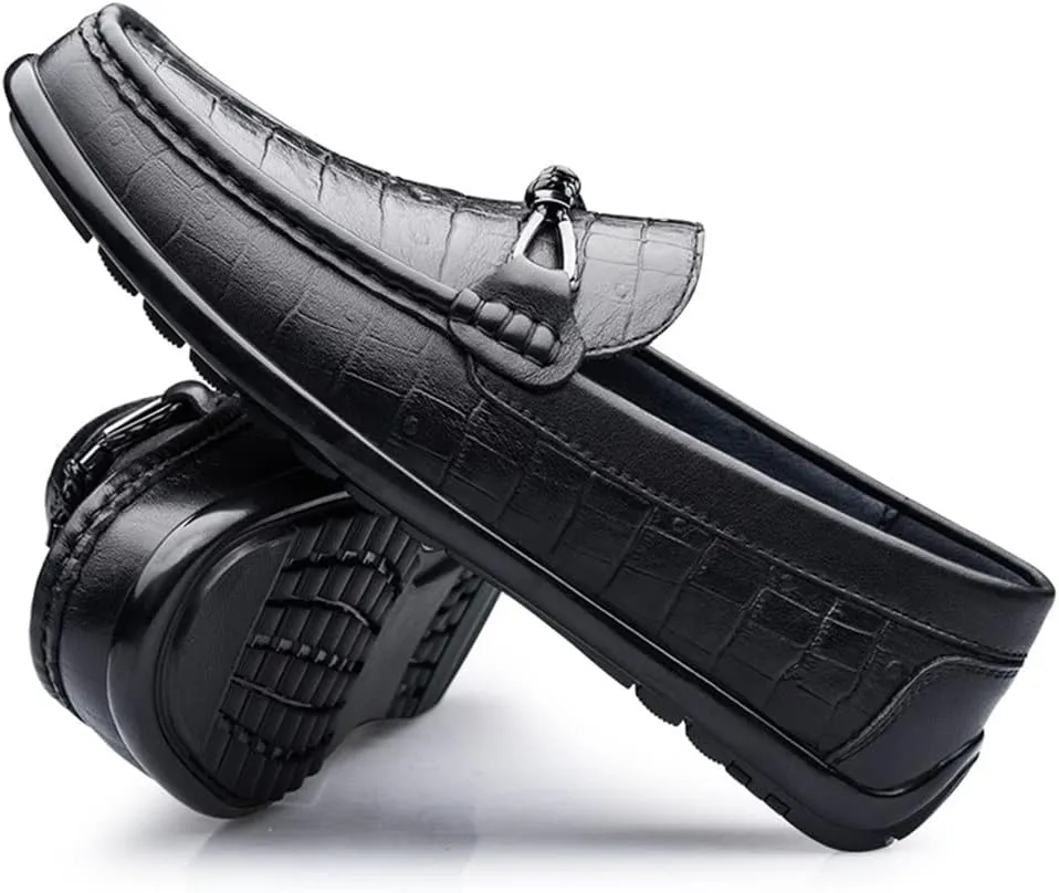 New Mens Loafers Shoe Moccasins Shoes Faux Crocodile Print Leather Slip Resistant Flat Heel Anti-slip Fashion Walking Slip-on