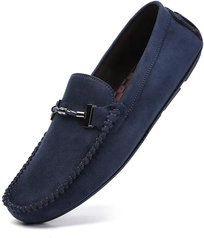 New Mens Loafers Shoe Suede Vamp Round Toe Driving Shoes Lightweight Comfortable Flat Heel Classic Slip-on