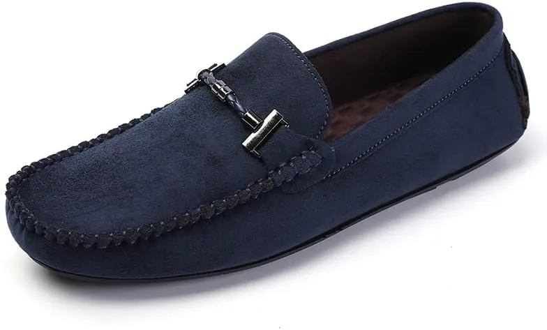 New Mens Loafers Shoe Suede Vamp Round Toe Driving Shoes Lightweight Comfortable Flat Heel Classic Slip-on