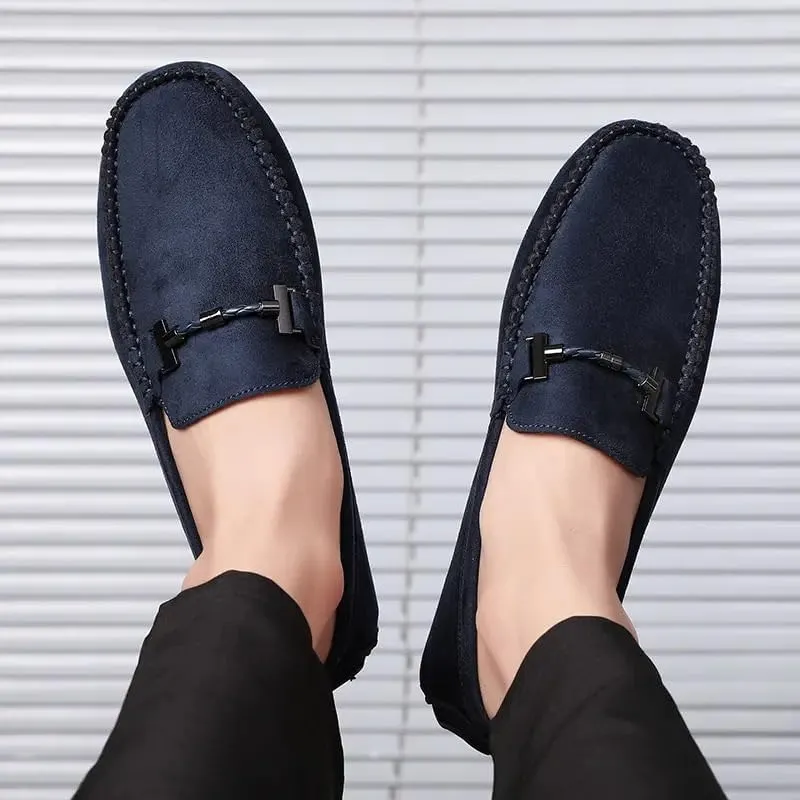 New Mens Loafers Shoe Suede Vamp Round Toe Driving Shoes Lightweight Comfortable Flat Heel Classic Slip-on
