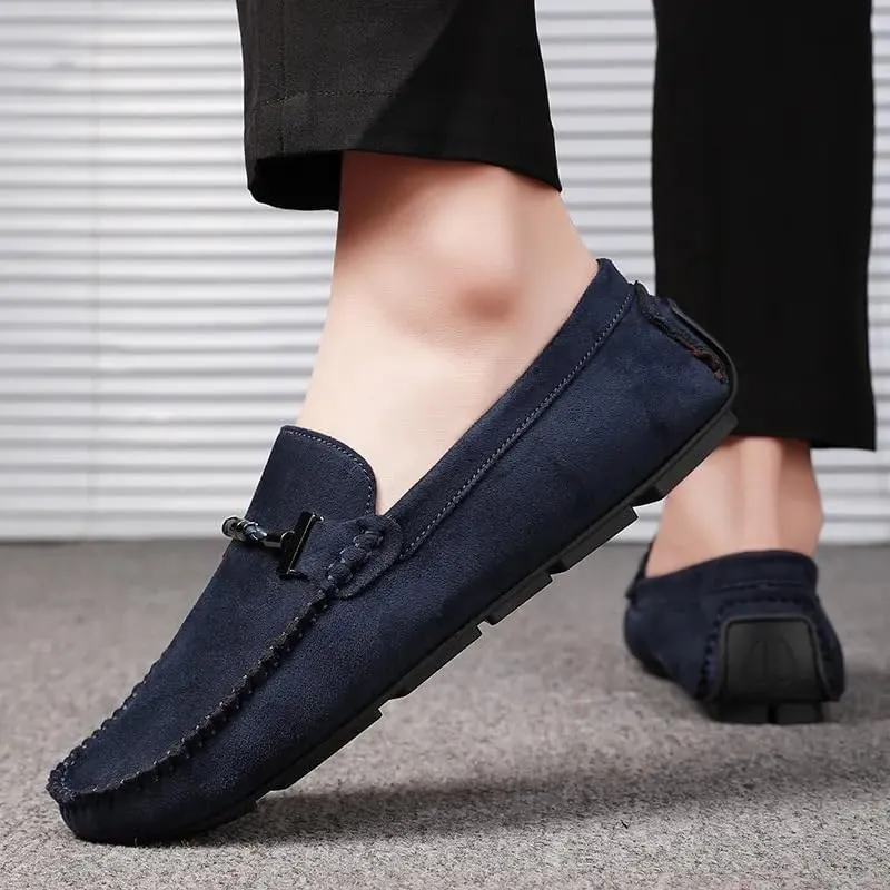 New Mens Loafers Shoe Suede Vamp Round Toe Driving Shoes Lightweight Comfortable Flat Heel Classic Slip-on