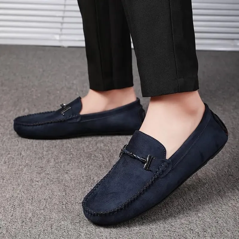 New Mens Loafers Shoe Suede Vamp Round Toe Driving Shoes Lightweight Comfortable Flat Heel Classic Slip-on