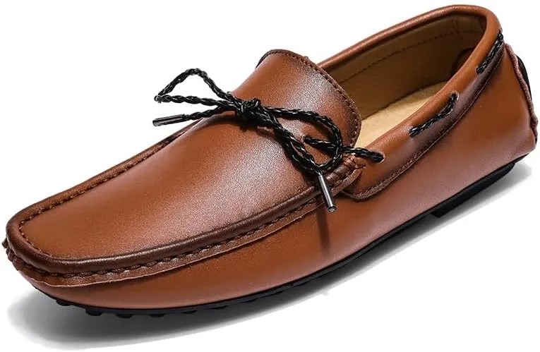 New Men's Loafers Square Toe Vegan Leather Driving Moccasins Boatshoes Flexible Slip Resistant Comfortable Outdoor Slip-ons