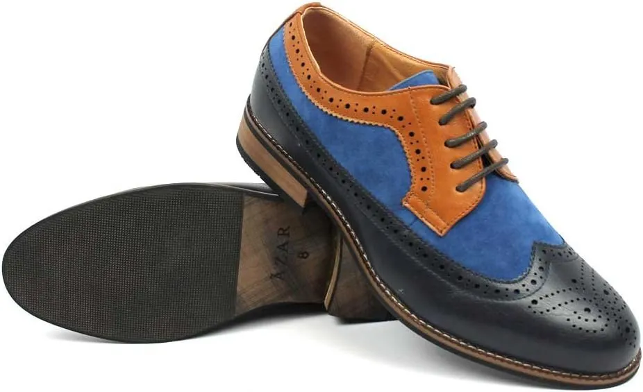 New Men's Wing Tip Brogue Suede Leather Lace Up Modern Dress Shoes Azar